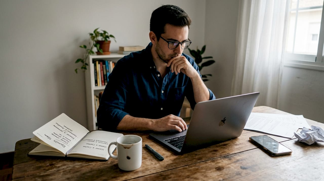 Emprendedor gestionando su tienda online con inteligencia artificial desde su portátil